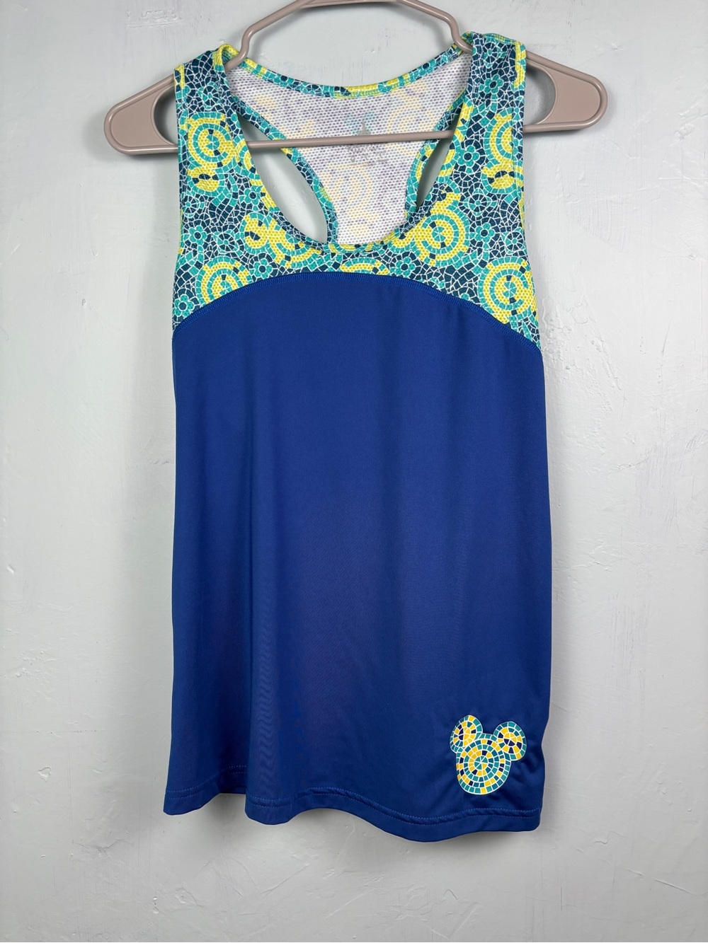 Disney Blue Racerback Tank with Yellow Mosaic Accents